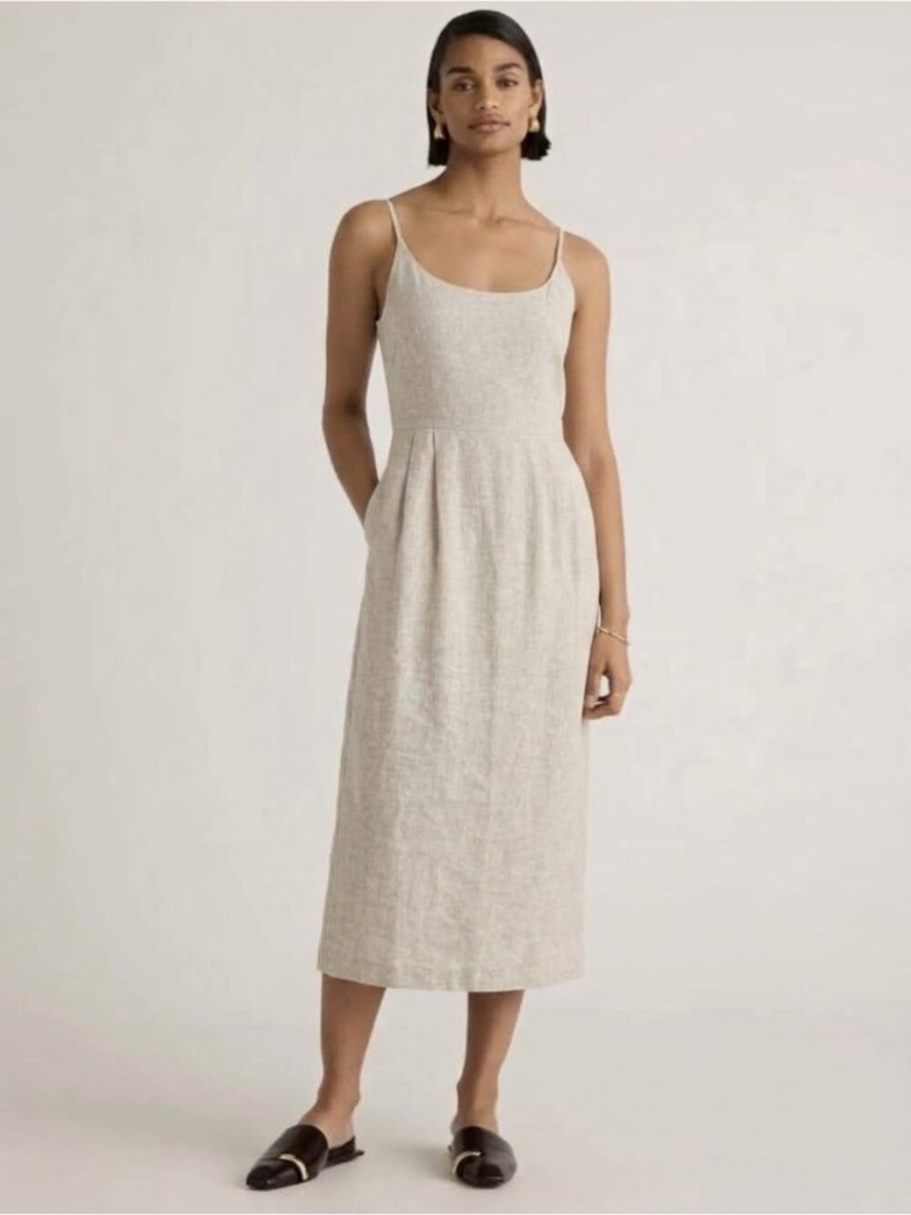 Quince 100% European Linen Scoop Neck Midi Dress XS Beige Minimalist